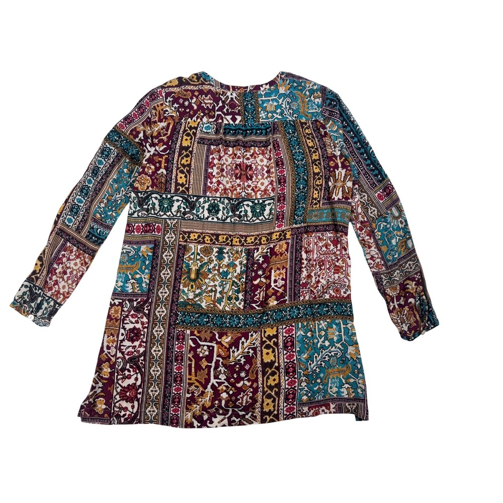 J. Jill Women's XS Patchwork Paisley Tunic Blouse Long Sleeve 100% Rayon BOHO - Picture 3 of 11